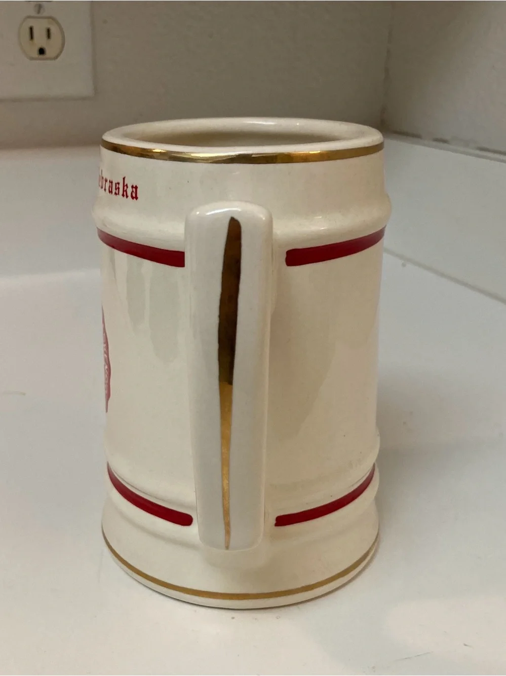Vtg University of Nebraska Ceramic Stein Mug 6” Tall Cornhuskers
